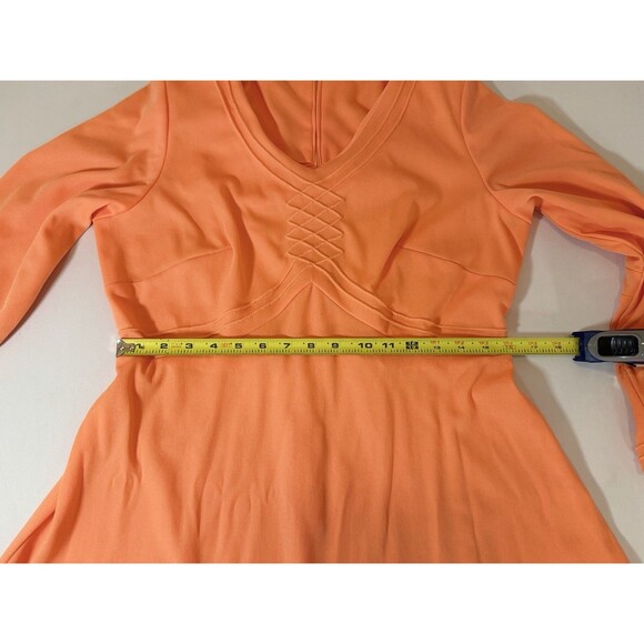 Vintage Lady Laura Toni Todd Neon Orange 70s Maxi Dress L/S - Picture 6 of 14